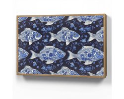 Wandlamp 100x70 cm - Oplaadbaar - Vissen - Bloemen - Blauw - Wandlampen binnen woonkamer - Slaapkamer lamp - Decoratieve nachtlamp - Vloerlamp draadloos