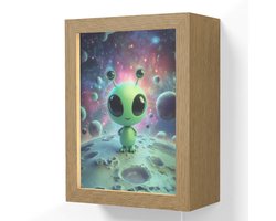 Wandlamp 15x20 cm - Oplaadbaar - Alien - Groen - Planeten - Ruimte - Wandlampen binnen woonkamer - Slaapkamer lamp met kabel - Decoratieve nachtlamp - Vloerlamp snoer