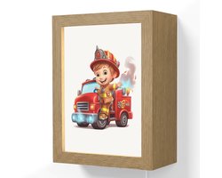 Wandlamp 15x20 cm - Oplaadbaar - Brandweerwagen - Jongens - Kind - Rood - Wandlampen binnen woonkamer - Slaapkamer lamp met kabel - Decoratieve nachtlamp - Vloerlamp snoer