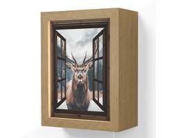 Wandlamp 15x20 cm - Oplaadbaar - Doorkijk - Hert - Dieren - Landschap - Winter - Sneeuw - Landelijk - Wandlampen binnen woonkamer - Slaapkamer lamp met kabel - Decoratieve nachtlamp - Vloerlamp snoer
