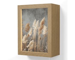 Wandlamp 15x20 cm - Oplaadbaar - Gedroogde Veldbloemen - Grijs - Beton - Wandlampen binnen woonkamer - Slaapkamer lamp met kabel - Decoratieve nachtlamp - Vloerlamp snoer