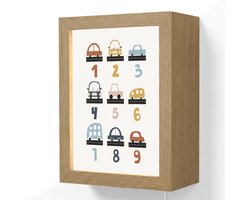 Wandlamp 15x20 cm - Oplaadbaar - Getallen - Educatief - Leren tellen - Cijfers oefenen voor kinderen - Auto's - Voertuigen - Wandlampen binnen woonkamer - Slaapkamer lamp met kabel - Decoratieve nachtlamp - Vloerlamp snoer