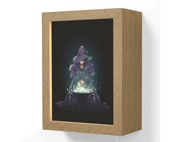 Wandlamp 15x20 cm - Oplaadbaar - Heks - Magie - Heksenketel - Paars - Wandlampen binnen woonkamer - Slaapkamer lamp met kabel - Decoratieve nachtlamp - Vloerlamp snoer