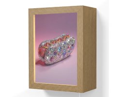 Wandlamp 15x20 cm - Oplaadbaar - Hotdog - Steentjes - Glitters - Paars - Wandlampen binnen woonkamer - Slaapkamer lamp met kabel - Decoratieve nachtlamp - Vloerlamp snoer