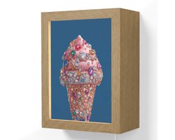 Wandlamp 15x20 cm - Oplaadbaar - Ijsje - Hoorntje - Steentjes - Blauw - Wandlampen binnen woonkamer - Slaapkamer lamp met kabel - Decoratieve nachtlamp - Vloerlamp snoer