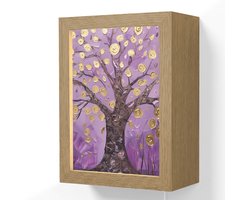 Wandlamp 15x20 cm - Oplaadbaar - Levensboom - Boom - Paars - Goud - Modern - Wandlampen binnen woonkamer - Slaapkamer lamp met kabel - Decoratieve nachtlamp - Vloerlamp snoer