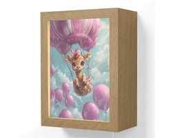 Wandlamp 15x20 cm - Oplaadbaar - Luchtballon - Giraf - Ballon - Wolken - Paars - Wandlampen binnen woonkamer - Slaapkamer lamp met kabel - Decoratieve nachtlamp - Vloerlamp snoer