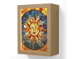 Wandlamp 15x20 cm - Oplaadbaar - Mozaïek - Zon - Geel - Cirkel - Wandlampen binnen woonkamer - Slaapkamer lamp met kabel - Decoratieve nachtlamp - Vloerlamp snoer