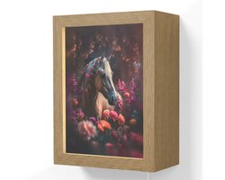 Wandlamp 15x20 cm - Oplaadbaar - Paard - Bloemen - Paars - Oranje - Dieren - Wandlampen binnen woonkamer - Slaapkamer lamp met kabel - Decoratieve nachtlamp - Vloerlamp snoer