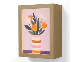 Wandlamp 15x20 cm - Oplaadbaar - Tulpen - Vaas - Strepen - Paars - Wandlampen binnen woonkamer - Slaapkamer lamp met kabel - Decoratieve nachtlamp - Vloerlamp snoer