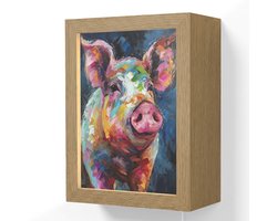 Wandlamp 15x20 cm - Oplaadbaar - Varken - Olieverf - Dieren - Kunst - Wandlampen binnen woonkamer - Slaapkamer lamp met kabel - Decoratieve nachtlamp - Vloerlamp snoer