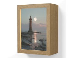 Wandlamp 15x20 cm - Oplaadbaar - Vuurtoren - Stenen - Water - Maan - Wandlampen binnen woonkamer - Slaapkamer lamp met kabel - Decoratieve nachtlamp - Vloerlamp snoer