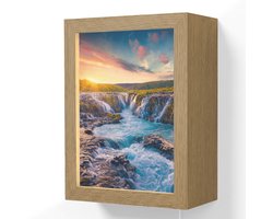 Wandlamp 15x20 cm - Oplaadbaar - Waterval - Planten - Mos - Landschap - Zonsondergang - Rots - Wandlampen binnen woonkamer - Slaapkamer lamp met kabel - Decoratieve nachtlamp - Vloerlamp snoer