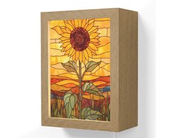 Wandlamp 15x20 cm - Oplaadbaar - Zonnebloem - Mozaïek - Zonsondergang - Geel - Wandlampen binnen woonkamer - Slaapkamer lamp met kabel - Decoratieve nachtlamp - Vloerlamp snoer