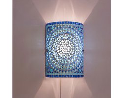 Wandlamp | 17 x 26 cm | oosterse wandlampen | E14 | blauw | glas metaal | oosters
