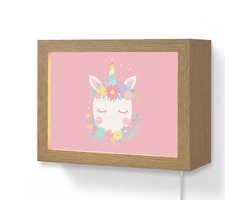 Wandlamp 20x15 cm - Oplaadbaar - Eenhoorn - Bloemen - Roze - Wandlampen binnen woonkamer - Slaapkamer lamp met kabel - Decoratieve nachtlamp - Vloerlamp snoer