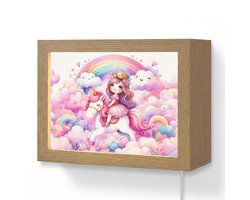 Wandlamp 20x15 cm - Oplaadbaar - Eenhoorn - Prinses - Unicorn - Roze - Regenboog - Wandlampen binnen woonkamer - Slaapkamer lamp met kabel - Decoratieve nachtlamp - Vloerlamp snoer