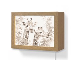 Wandlamp 20x15 cm - Oplaadbaar - Giraffe - Bladeren - Bruin - Jungle - Kind - Wandlampen binnen woonkamer - Slaapkamer lamp met kabel - Decoratieve nachtlamp - Vloerlamp snoer