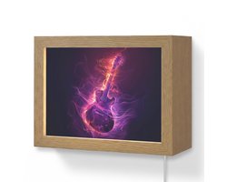 Wandlamp 20x15 cm - Oplaadbaar - Gitaar - Muziek - Rook - Paars - Wandlampen binnen woonkamer - Slaapkamer lamp met kabel - Decoratieve nachtlamp - Vloerlamp snoer