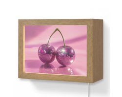 Wandlamp 20x15 cm - Oplaadbaar - Glitter - Discobol - Roze - Kersen - Wandlampen binnen woonkamer - Slaapkamer lamp met kabel - Decoratieve nachtlamp - Vloerlamp snoer