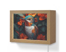 Wandlamp 20x15 cm - Oplaadbaar - Kolibrie - Vogel - Kleurrijk - Oranje bloemen - Wandlampen binnen woonkamer - Slaapkamer lamp met kabel - Decoratieve nachtlamp - Vloerlamp snoer