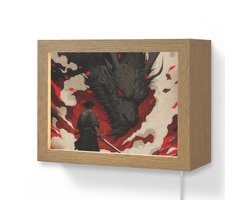 Wandlamp 20x15 cm - Oplaadbaar - Krijger - Draak - Zwart - Rood - Rook - Wandlampen binnen woonkamer - Slaapkamer lamp met kabel - Decoratieve nachtlamp - Vloerlamp snoer