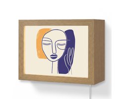 Wandlamp 20x15 cm - Oplaadbaar - Minimalistisch - Gezicht - Hand - Oranje - Blauw - Wandlampen binnen woonkamer - Slaapkamer lamp met kabel - Decoratieve nachtlamp - Vloerlamp snoer