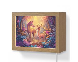 Wandlamp 20x15 cm - Oplaadbaar - Paard - Hert - Sprookjesbos - Paars - Wandlampen binnen woonkamer - Slaapkamer lamp met kabel - Decoratieve nachtlamp - Vloerlamp snoer