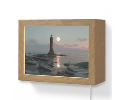 Wandlamp 20x15 cm - Oplaadbaar - Vuurtoren - Stenen - Water - Maan - Wandlampen binnen woonkamer - Slaapkamer lamp met kabel - Decoratieve nachtlamp - Vloerlamp snoer