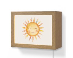 Wandlamp 20x15 cm - Oplaadbaar - Zon - Watercolor - Geel - Wandlampen binnen woonkamer - Slaapkamer lamp met kabel - Decoratieve nachtlamp - Vloerlamp snoer