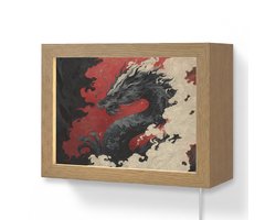 Wandlamp 20x15 cm - Oplaadbaar - Zwarte draak - Rookwolken - Rood - Wandlampen binnen woonkamer - Slaapkamer lamp met kabel - Decoratieve nachtlamp - Vloerlamp snoer