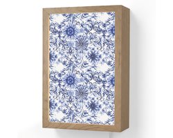 Wandlamp 20x30 cm - Oplaadbaar - Bloemen - Blauw - Patroon - Wit - Wandlampen binnen woonkamer - Slaapkamer lamp met kabel - Decoratieve nachtlamp - Vloerlamp snoer