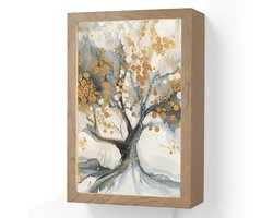 Wandlamp 20x30 cm - Oplaadbaar - Boom - Modern - Abstract - Goud - Zwart - Wit - Wandlampen binnen woonkamer - Slaapkamer lamp met kabel - Decoratieve nachtlamp - Vloerlamp snoer