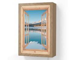 Wandlamp 20x30 cm - Oplaadbaar - Doorkijk - Landschap - Winter - Meer - Bergen - Uitzicht - Wandlampen binnen woonkamer - Slaapkamer lamp met kabel - Decoratieve nachtlamp - Vloerlamp snoer