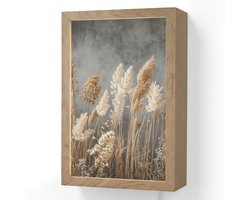 Wandlamp 20x30 cm - Oplaadbaar - Gedroogde Veldbloemen - Grijs - Beton - Wandlampen binnen woonkamer - Slaapkamer lamp met kabel - Decoratieve nachtlamp - Vloerlamp snoer