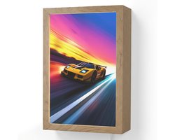 Wandlamp 20x30 cm - Oplaadbaar - Gele raceauto - Kleurrijk - Neon - Wandlampen binnen woonkamer - Slaapkamer lamp met kabel - Decoratieve nachtlamp - Vloerlamp snoer
