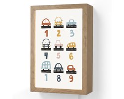 Wandlamp 20x30 cm - Oplaadbaar - Getallen - Educatief - Leren tellen - Cijfers oefenen voor kinderen - Auto's - Voertuigen - Wandlampen binnen woonkamer - Slaapkamer lamp met kabel - Decoratieve nachtlamp - Vloerlamp snoer