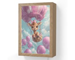 Wandlamp 20x30 cm - Oplaadbaar - Luchtballon - Giraf - Ballon - Wolken - Paars - Wandlampen binnen woonkamer - Slaapkamer lamp met kabel - Decoratieve nachtlamp - Vloerlamp snoer
