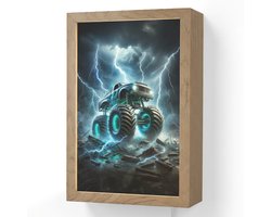Wandlamp 20x30 cm - Oplaadbaar - Monstertruck - Bliksem - Blauw - Jongens - Auto - Wandlampen binnen woonkamer - Slaapkamer lamp met kabel - Decoratieve nachtlamp - Vloerlamp snoer