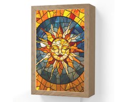 Wandlamp 20x30 cm - Oplaadbaar - Mozaïek - Zon - Geel - Cirkel - Wandlampen binnen woonkamer - Slaapkamer lamp met kabel - Decoratieve nachtlamp - Vloerlamp snoer