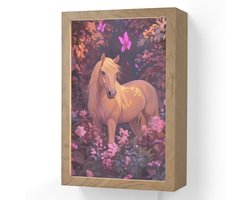 Wandlamp 20x30 cm - Oplaadbaar - Paard - Bloemen - Paars - Vlinder - Wandlampen binnen woonkamer - Slaapkamer lamp met kabel - Decoratieve nachtlamp - Vloerlamp snoer