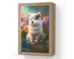 Wandlamp 20x30 cm - Oplaadbaar - Puppy - Bloemen - Planten - Natuur - Husky - Wandlampen binnen woonkamer - Slaapkamer lamp met kabel - Decoratieve nachtlamp - Vloerlamp snoer