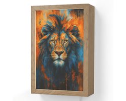 Wandlamp 20x30 cm - Oplaadbaar - Schilderij - Leeuwenkop - Oranje - Wandlampen binnen woonkamer - Slaapkamer lamp met kabel - Decoratieve nachtlamp - Vloerlamp snoer