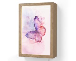 Wandlamp 20x30 cm - Oplaadbaar - Vlinder - Paars - Pastel kleuren - Verf - Wandlampen binnen woonkamer - Slaapkamer lamp met kabel - Decoratieve nachtlamp - Vloerlamp snoer