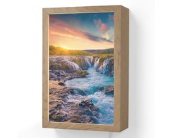 Wandlamp 20x30 cm - Oplaadbaar - Waterval - Planten - Mos - Landschap - Zonsondergang - Rots - Wandlampen binnen woonkamer - Slaapkamer lamp met kabel - Decoratieve nachtlamp - Vloerlamp snoer