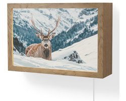 Wandlamp 30x20 cm - Oplaadbaar - Hert - Landschap - Winter - Natuur - Dieren - Bergen - Wandlampen binnen woonkamer - Slaapkamer lamp met kabel - Decoratieve nachtlamp - Vloerlamp snoer