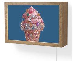 Wandlamp 30x20 cm - Oplaadbaar - Ijsje - Hoorntje - Steentjes - Blauw - Wandlampen binnen woonkamer - Slaapkamer lamp met kabel - Decoratieve nachtlamp - Vloerlamp snoer