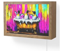 Wandlamp 30x20 cm - Oplaadbaar - Pinguïns - Badkuip - Kleurrijk - Schuim - Wandlampen binnen woonkamer - Slaapkamer lamp met kabel - Decoratieve nachtlamp - Vloerlamp snoer