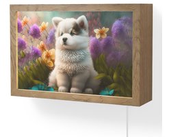 Wandlamp 30x20 cm - Oplaadbaar - Puppy - Bloemen - Planten - Natuur - Husky - Wandlampen binnen woonkamer - Slaapkamer lamp met kabel - Decoratieve nachtlamp - Vloerlamp snoer