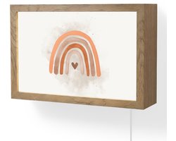 Wandlamp 30x20 cm - Oplaadbaar - Regenboog - Roze - Pastel kleuren - Hartje - Wandlampen binnen woonkamer - Slaapkamer lamp met kabel - Decoratieve nachtlamp - Vloerlamp snoer